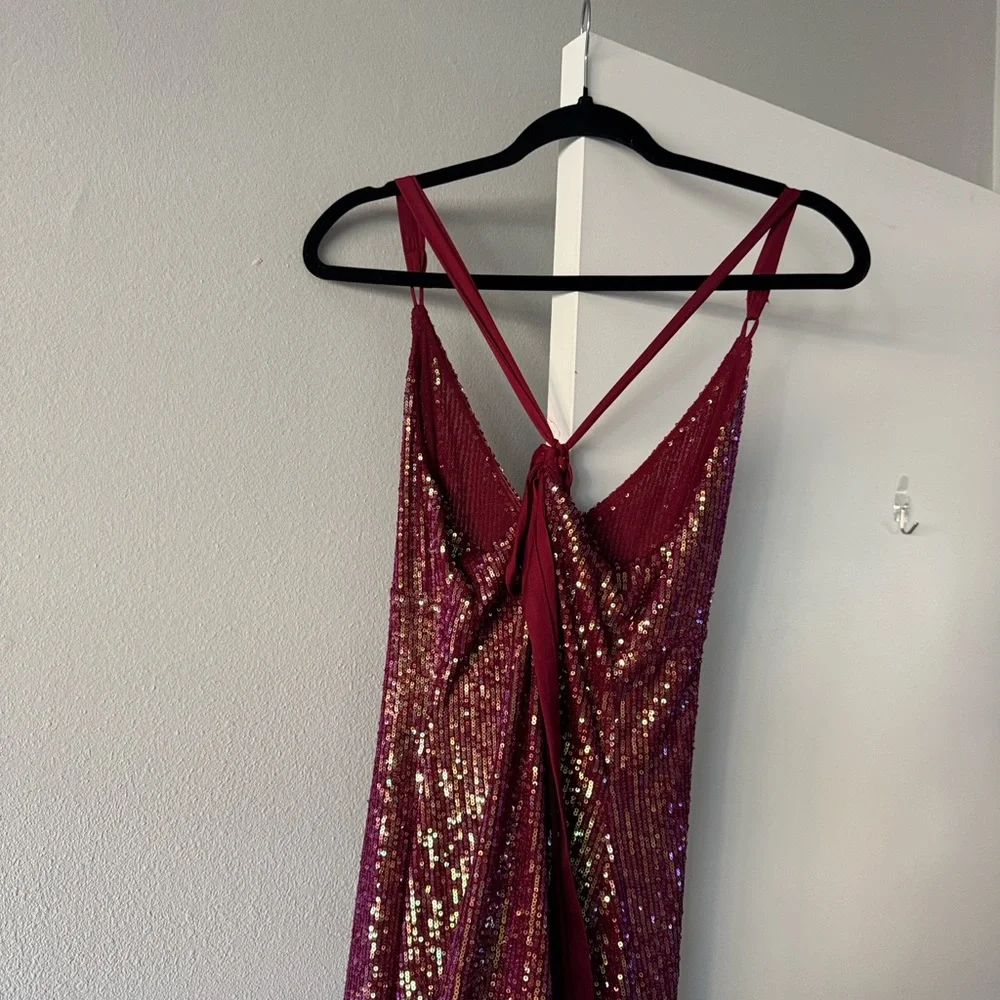 Free People  Gold Dust mini Burgundy Dress - Picture 4 of 7